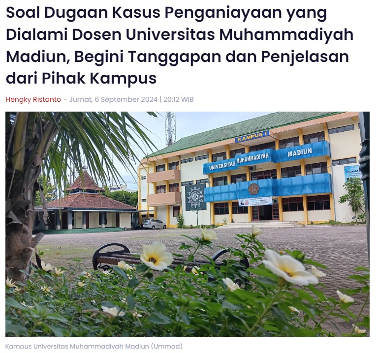 Soal Dugaan Kasus Penganiayaan yang Dialami Dosen Universitas Muhammadiyah Madiun, Begini Tanggapan dan Penjelasan dari Pihak Kampus