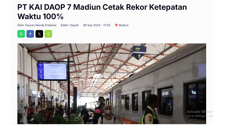 PT KAI DAOP 7 Madiun Cetak Rekor Ketepatan Waktu 100%