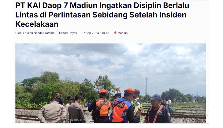 PT KAI Daop 7 Madiun Ingatkan Disiplin Berlalu Lintas di Perlintasan Sebidang Setelah Insiden Kecelakaan