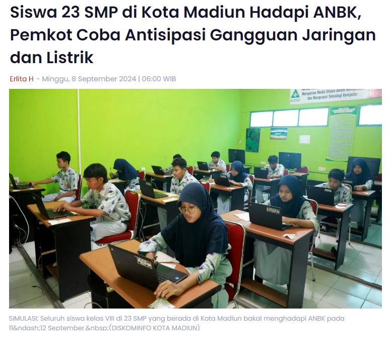 Siswa 23 SMP di Kota Madiun Hadapi ANBK, Pemkot Coba Antisipasi Gangguan Jaringan dan Listrik