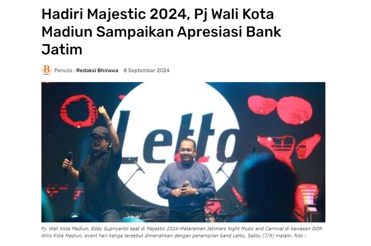 Hadiri Majestic 2024, Pj Wali Kota Madiun Sampaikan Apresiasi Bank Jatim