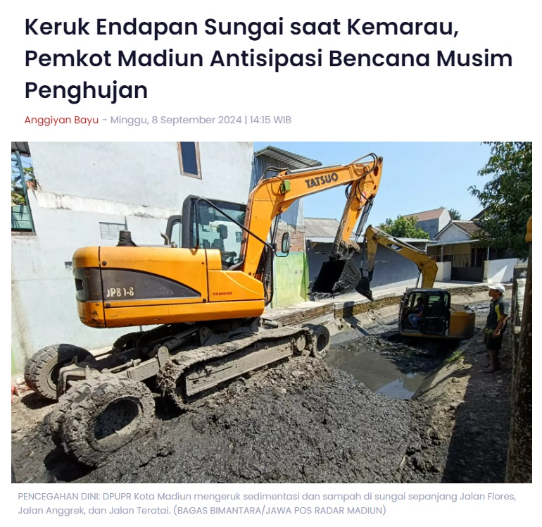 Keruk Endapan Sungai saat Kemarau, Pemkot Madiun Antisipasi Bencana Musim Penghujan