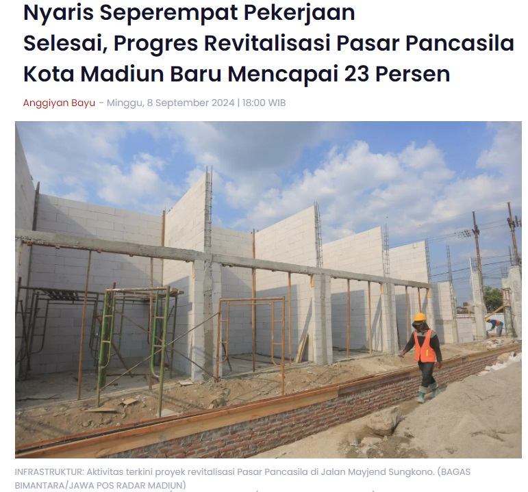 Nyaris Seperempat Pekerjaan Selesai, Progres Revitalisasi Pasar Pancasila Kota Madiun Baru Mencapai 23 Persen