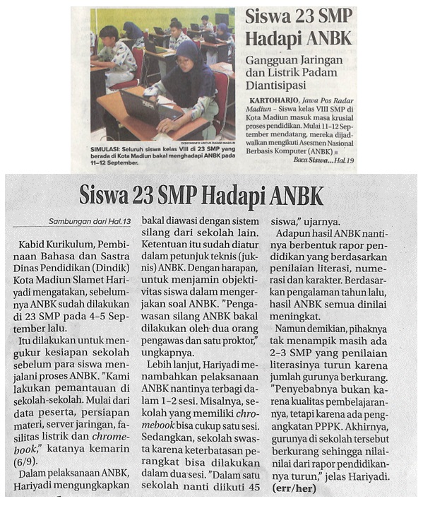 Siswa 23 SMP Hadapi ANBK