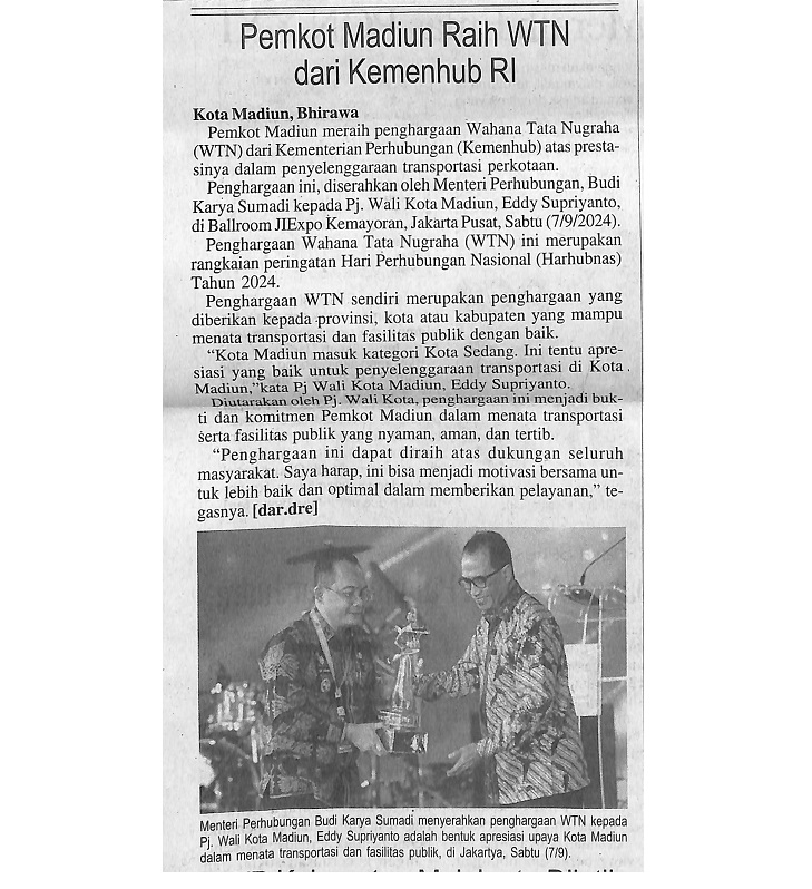 Pemkot Madiun Raih WTN dari Kemenhub RI