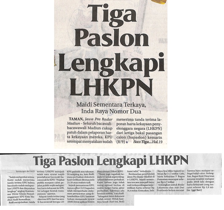 Tiga Paslon Lengkapi LHKPN