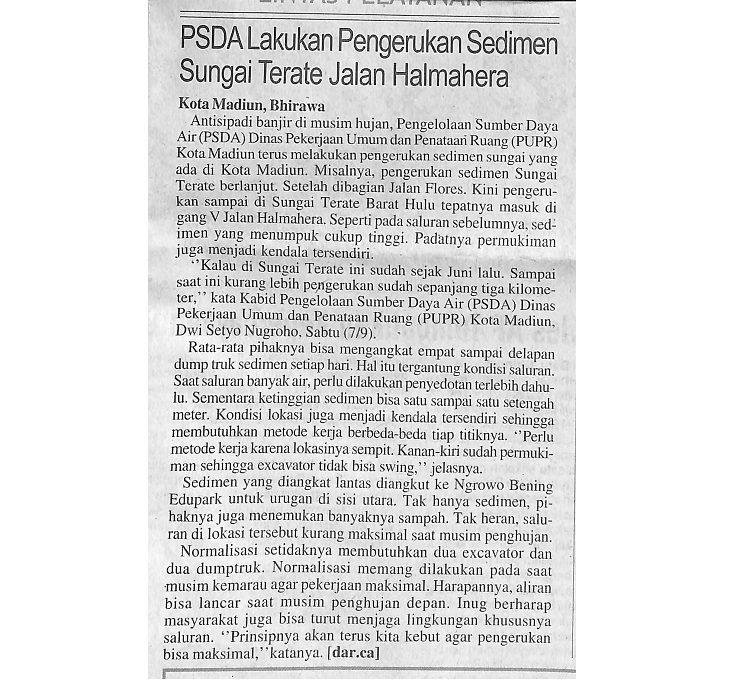 PSDA Lakukan Pengerukan Sedimen Sungai Terate Jalan Halmahera