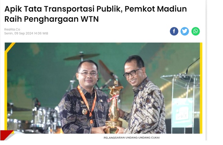 Apik Tata Transportasi Publik, Pemkot Madiun Raih Penghargaan WTN
