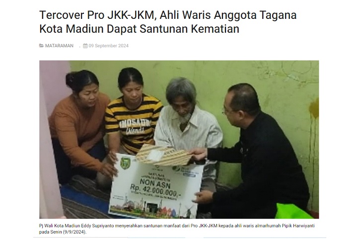 Tercover Pro JKK-JKM, Ahli Waris Anggota Tagana Kota Madiun Dapat Santunan Kematian