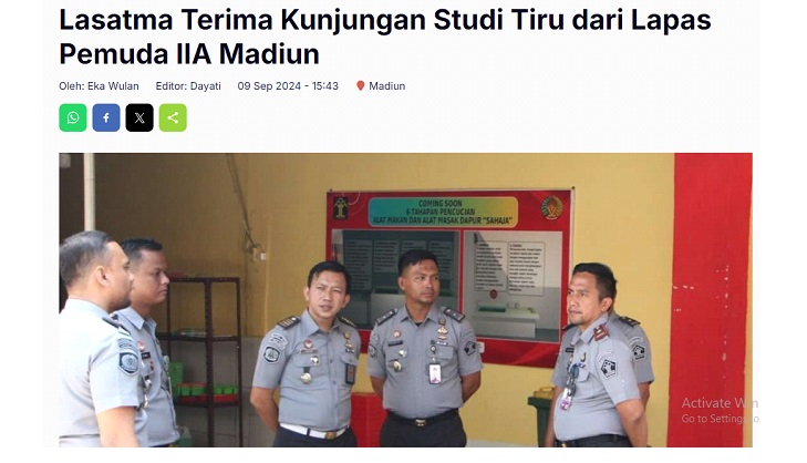 Lasatma Terima Kunjungan Studi Tiru dari Lapas Pemuda IIA Madiun