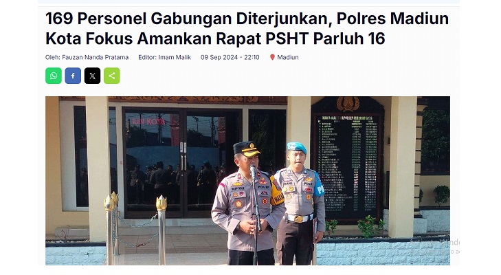 169 Personel Gabungan Diterjunkan, Polres Madiun Kota Fokus Amankan Rapat PSHT Parluh 16
