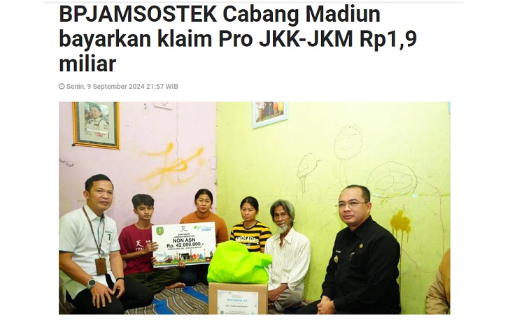 BPJAMSOSTEK Cabang Madiun bayarkan klaim Pro JKK-JKM Rp1,9 miliar