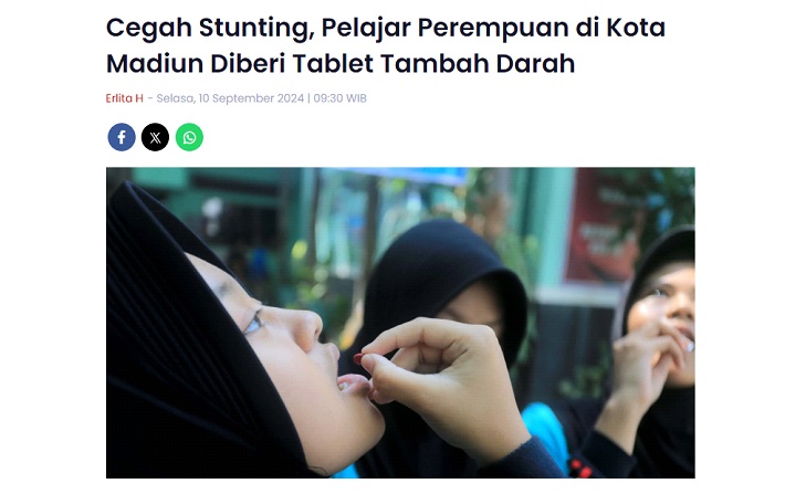 Cegah Stunting, Pelajar Perempuan di Kota Madiun Diberi Tablet Tambah Darah