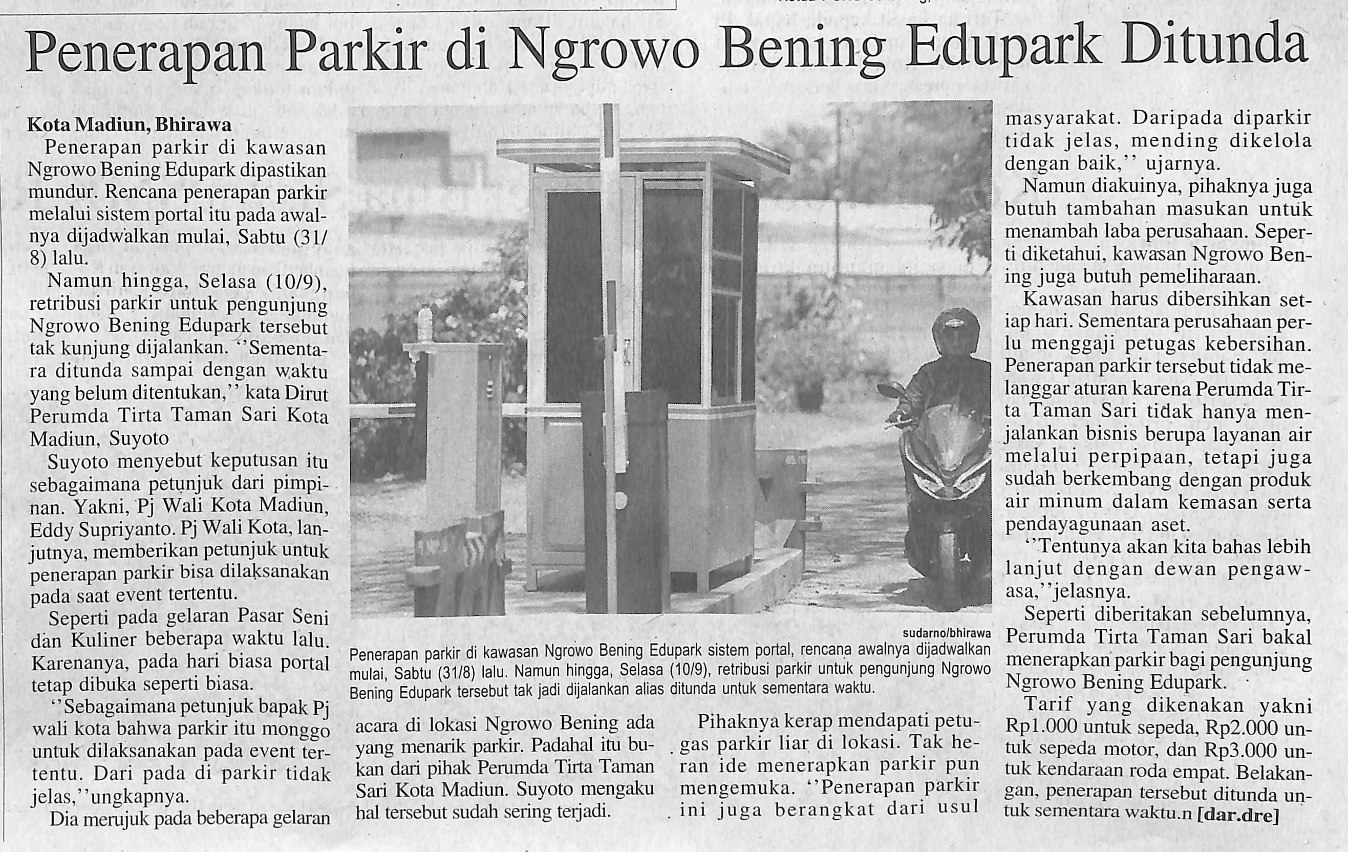 Penerapan Parkir di Ngrowo Bening Edupark Ditunda