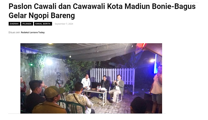 Paslon Cawali dan Cawawali Kota Madiun Bonie-Bagus Gelar Ngopi Bareng