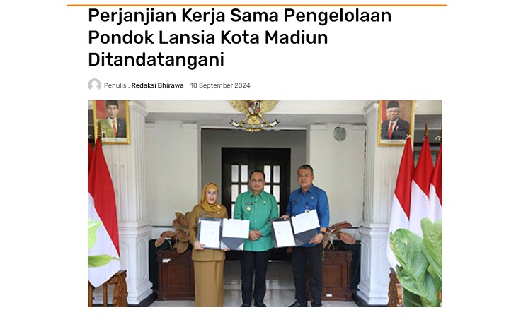 Perjanjian Kerja Sama Pengelolaan Pondok Lansia Kota Madiun Ditandatangani