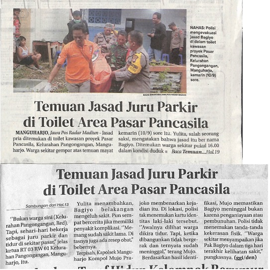 Temuan Jasad Juru Parkir di Toilet Area Pasar Pancasila