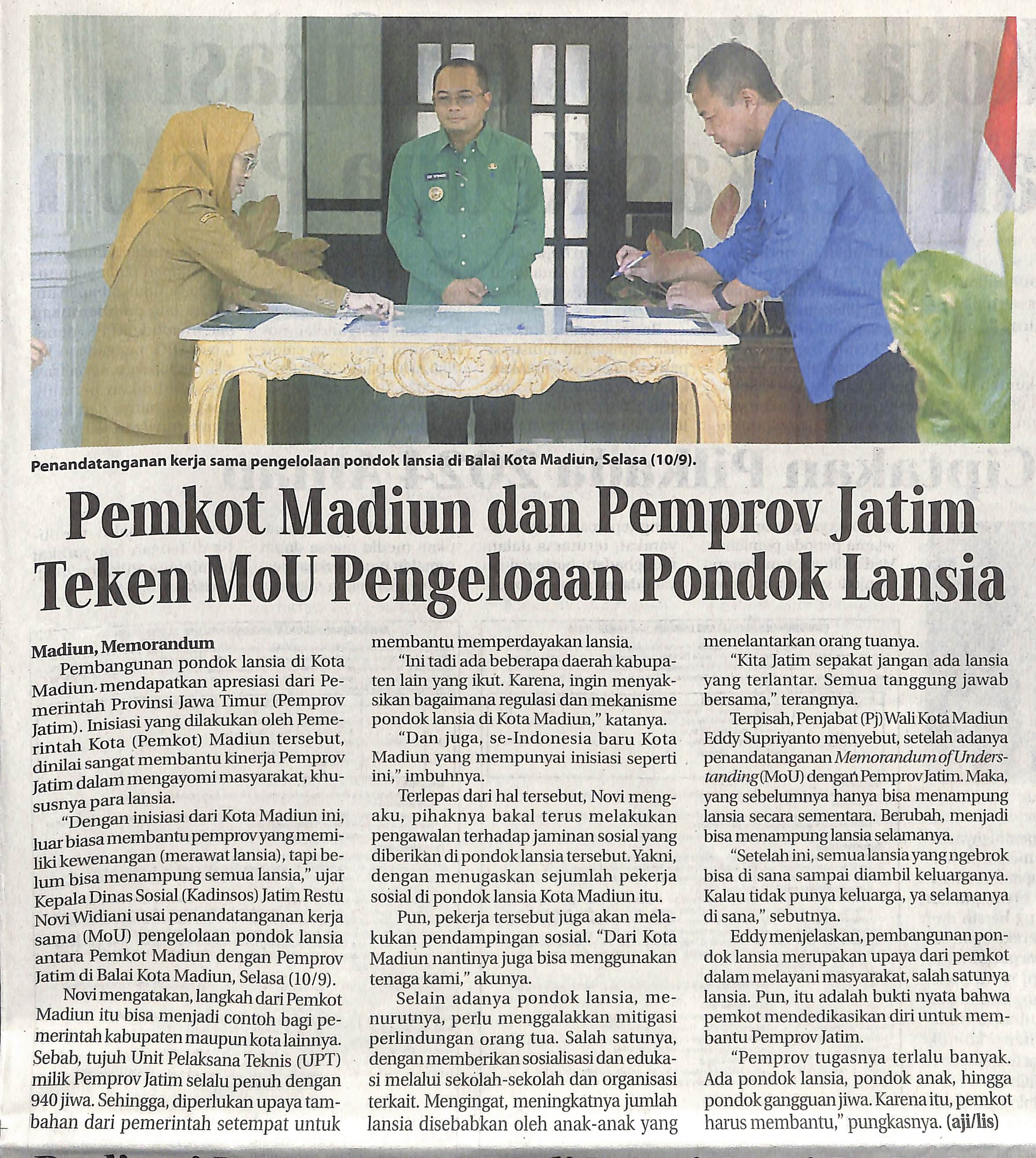 Pemkot Madiun dan Pemprov Jatim Teken MoU Pengelolaan Pondok Lansia
