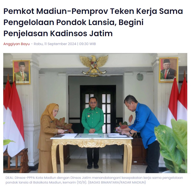 Pemkot Madiun-Pemprov Teken Kerja Sama Pengelolaan Pondok Lansia, Begini Penjelasan Kadinsos Jatim