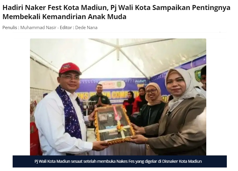 Hadiri Naker Fest Kota Madiun, Pj Wali Kota Sampaikan Pentingnya Membekali Kemandirian Anak Muda