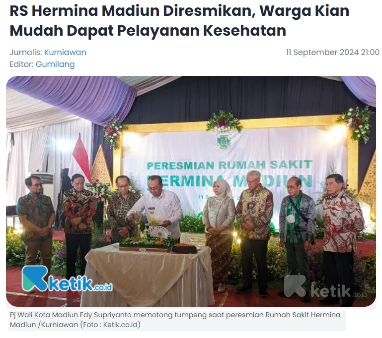 RS Hermina Madiun Diresmikan, Warga Kian Mudah Dapat Pelayanan Kesehatan