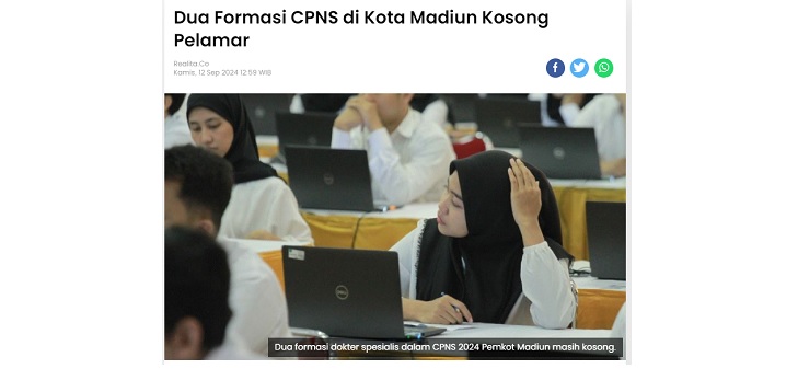 Dua Formasi CPNS di Kota Madiun Kosong Pelamar