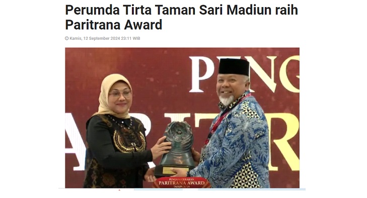 Perumda Tirta Taman Sari Madiun raih Paritrana Award