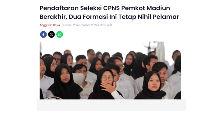Pendaftaran Seleksi CPNS Pemkot Madiun Berakhir, Dua Formasi Ini Tetap Nihil Pelamar