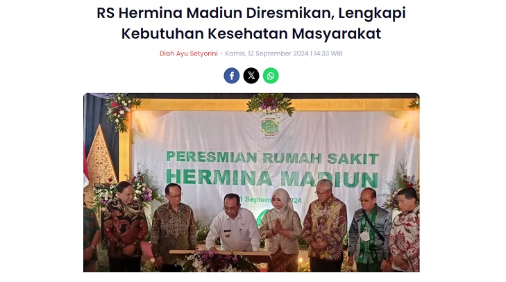 RS Hermina Madiun Diresmikan, Lengkapi Kebutuhan Kesehatan Masyarakat