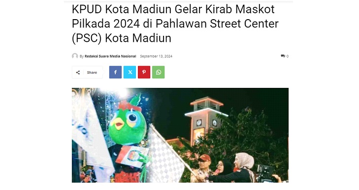 KPUD Kota Madiun Gelar Kirab Maskot Pilkada 2024 di Pahlawan Street Center (PSC) Kota Madiun