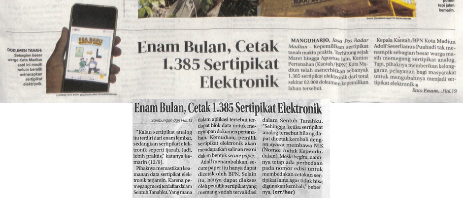 Enam Bulan, Cetak 1.385 Sertipikat Elektronik