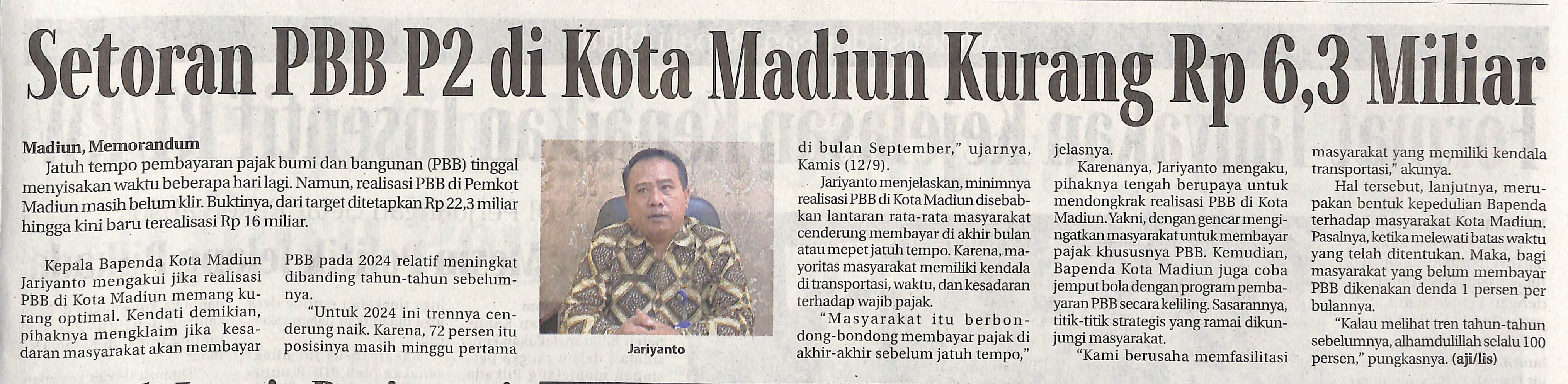Setoran PBB di Kota Madiun Kurang Rp 6,3 Miliar