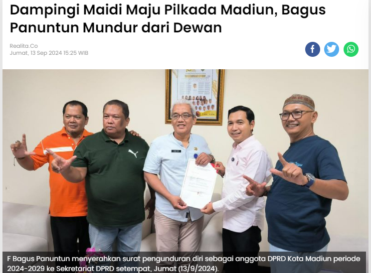 Dampingi Maidi Maju Pilkada Madiun, Bagus Panuntun Mundur dari Dewan