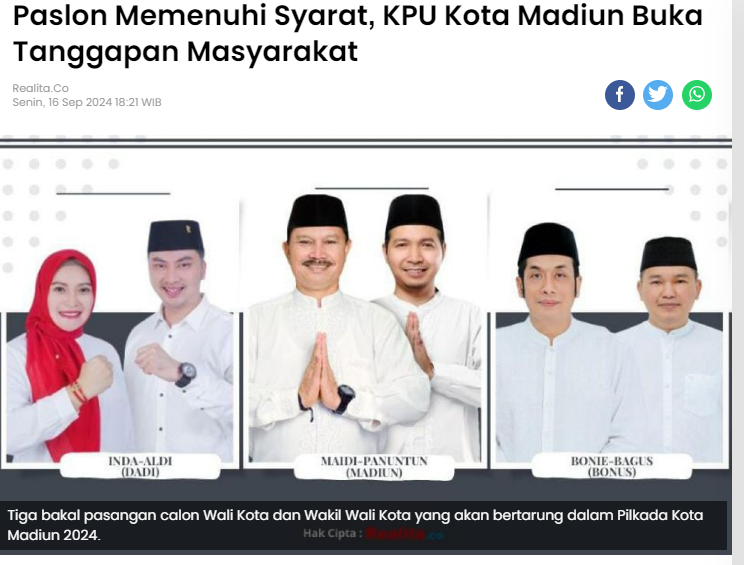 Paslon Memenuhi Syarat, KPU Kota Madiun Buka Tanggapan Masyarakat