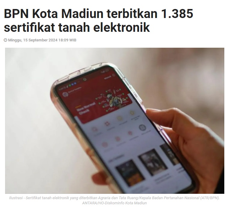 BPN Kota Madiun terbitkan 1.385 sertifikat tanah elektronik