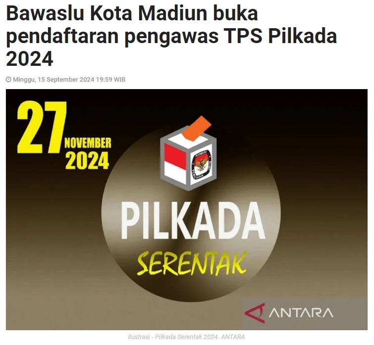 Bawaslu Kota Madiun buka pendaftaran pengawas TPS Pilkada 2024