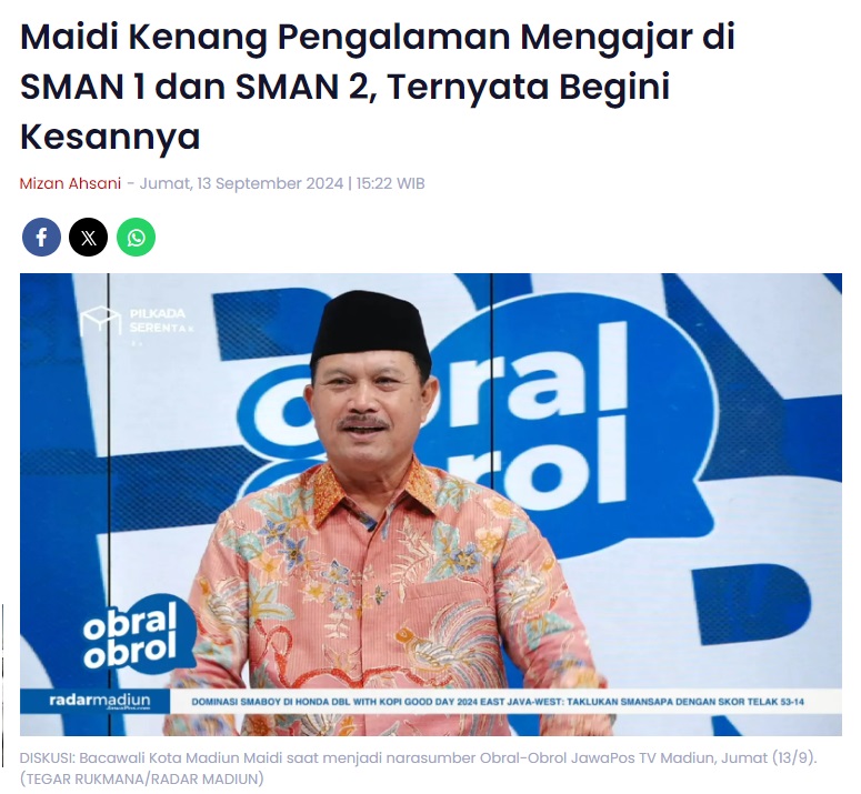 Maidi Kenang Pengalaman Mengajar di SMAN 1 dan SMAN 2, Ternyata Begini Kesannya