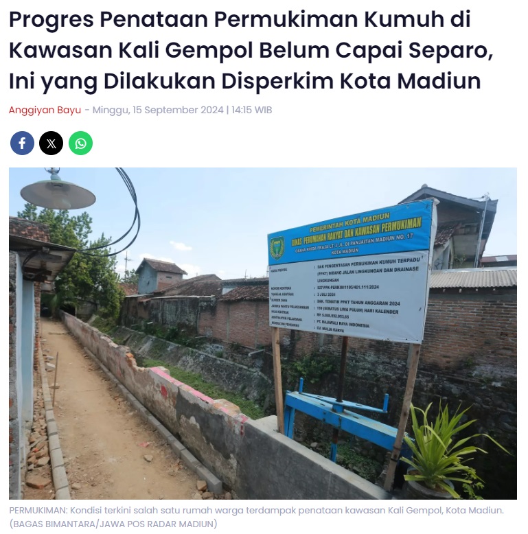 Progres Penataan Permukiman Kumuh di Kawasan Kali Gempol Belum Capai Separo, Ini yang Dilakukan Disperkim Kota Madiun