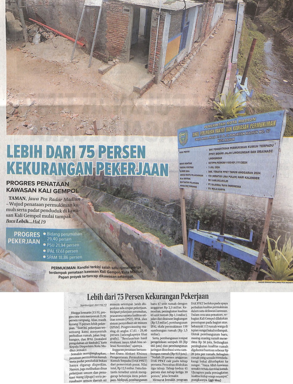 Lebih dari 75 Persen Kekurangan Pekerjaan, Progres Penataan Kawasan Kali Gempol