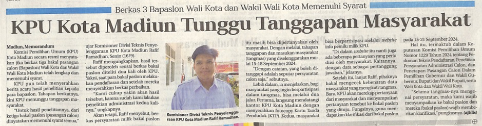 KPU Kota Madiun Tunggu Tanggapan Masyarakat