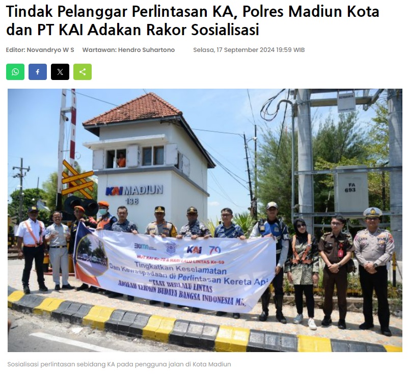 Tindak Pelanggar Perlintasan KA, Polres Madiun Kota dan PT KAI Adakan Rakor Sosialisasi