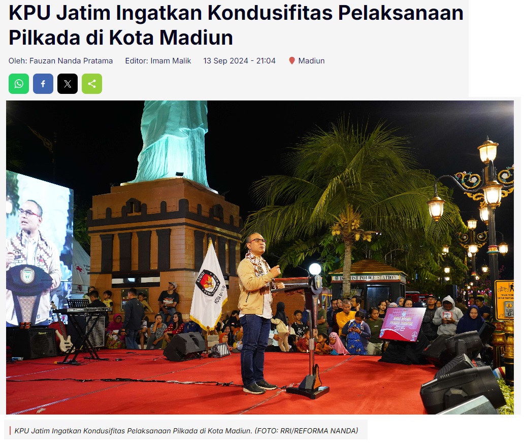 KPU Jatim Ingatkan Kondusifitas Pelaksanaan Pilkada di Kota Madiun