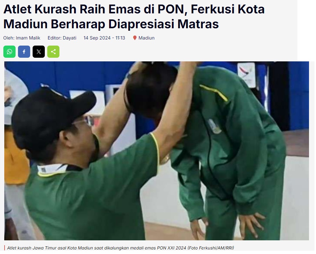 Atlet Kurash Raih Emas di PON, Ferkusi Kota Madiun Berharap Diapresiasi Matras