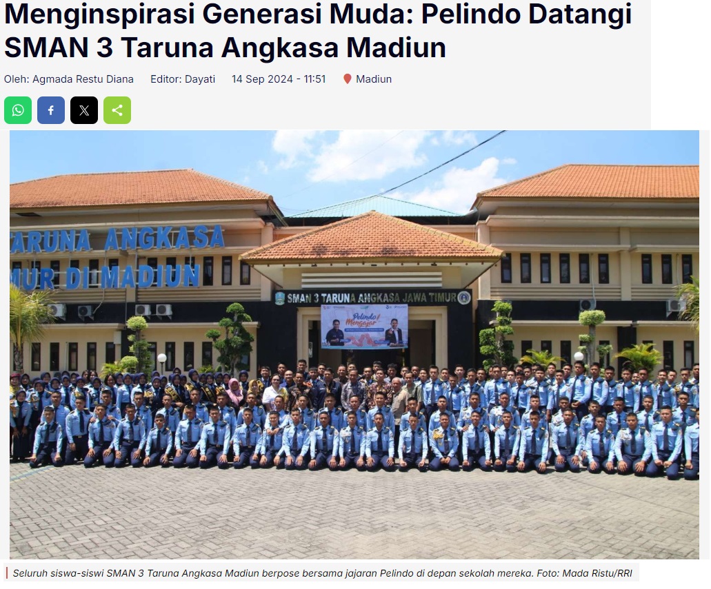 Menginspirasi Generasi Muda: Pelindo Datangi SMAN 3 Taruna Angkasa Madiun