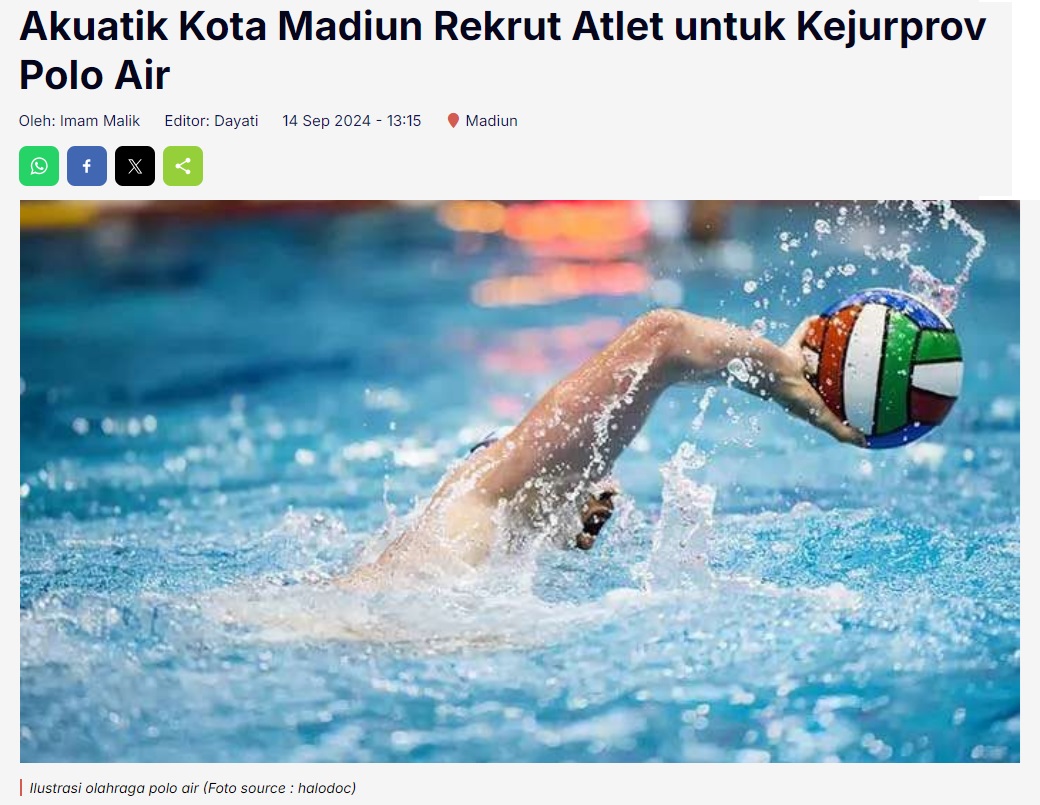 Akuatik Kota Madiun Rekrut Altet untuk Kejurprov Polo Air