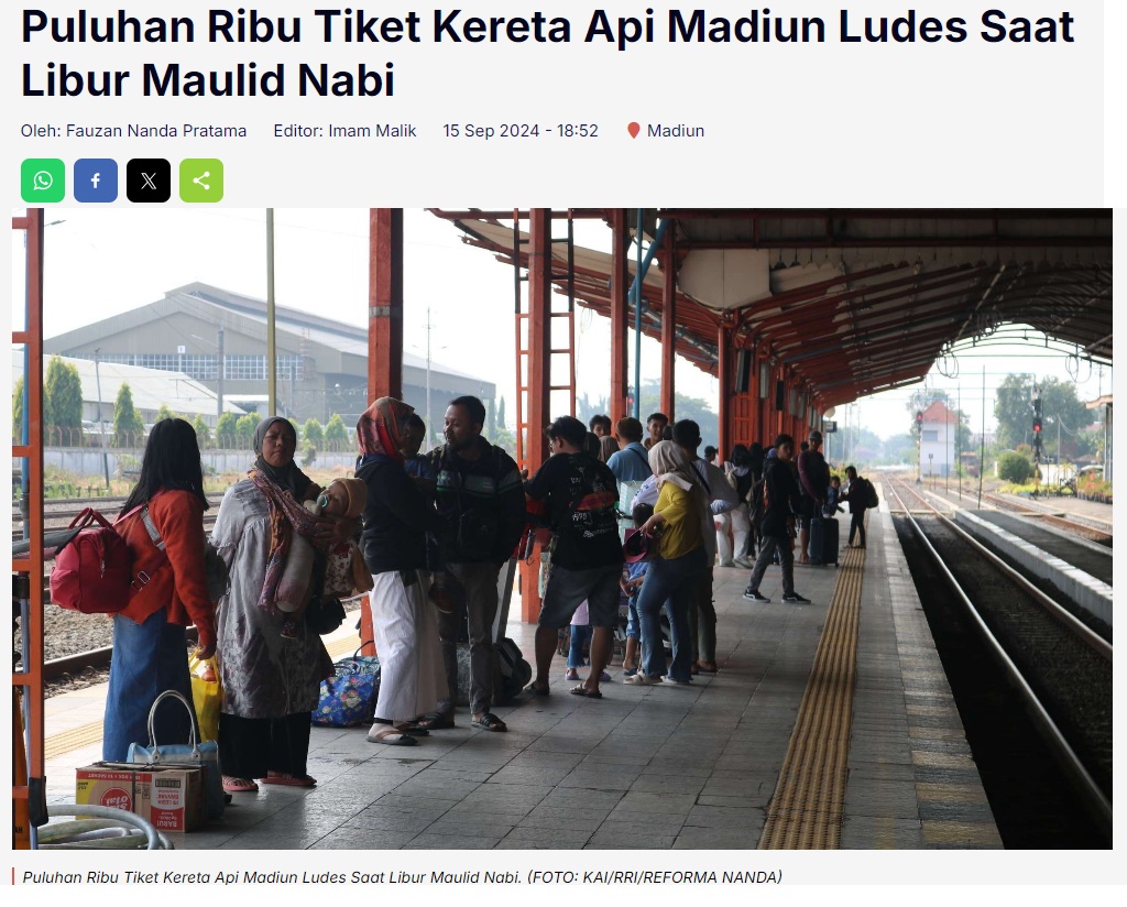 Puluhan Ribu Tiket Kereta Api Madiun Ludes Saat Libur Maulid Nabi