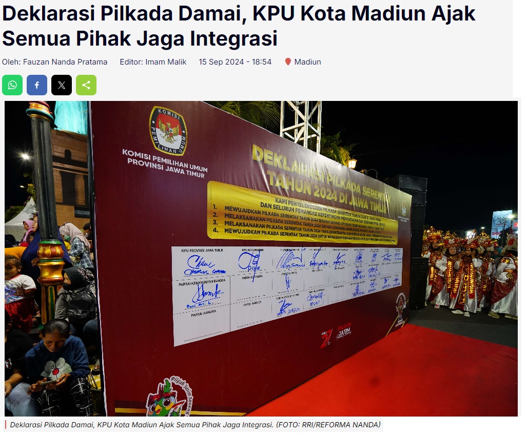Deklarasi Pilkada Damai, KPU Kota Madiun Ajak Semua Pihak Jaga Integrasi