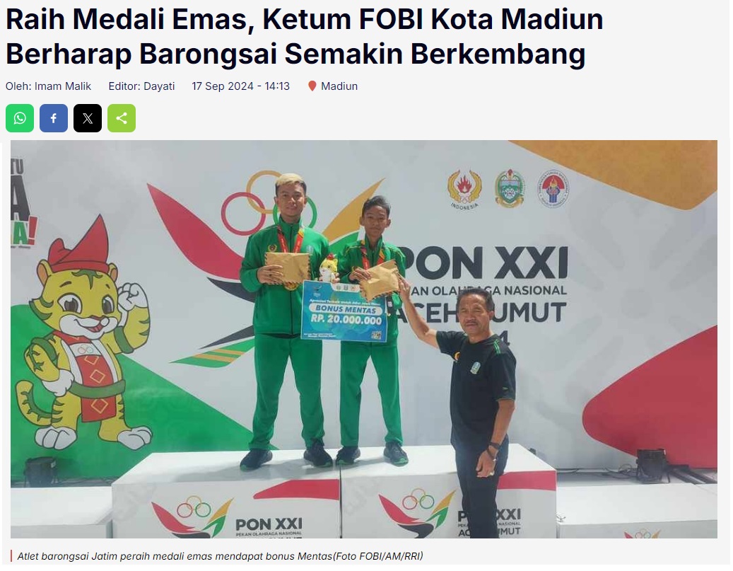 Raih Medali Emas, Ketum FOBI Kota Madiun Berharap Barongsai Semakin Berkembang