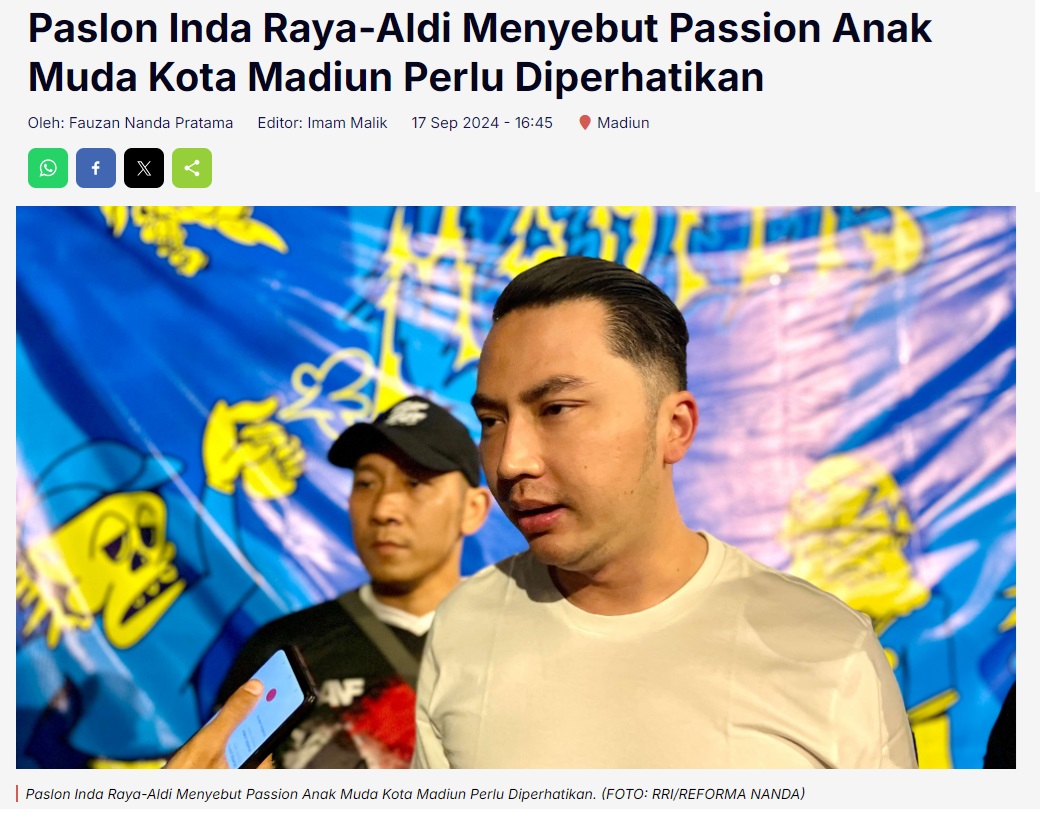 Paslon Inda Raya-Adi Menyebut Passion Anak Muda Kota Madiun Perlu Diperhatikan