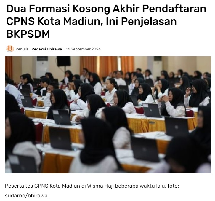 Dua Formasi Kosong Akhir Pendaftaran CPNS Kota Madiun, Ini Penjelasan BKPSDM